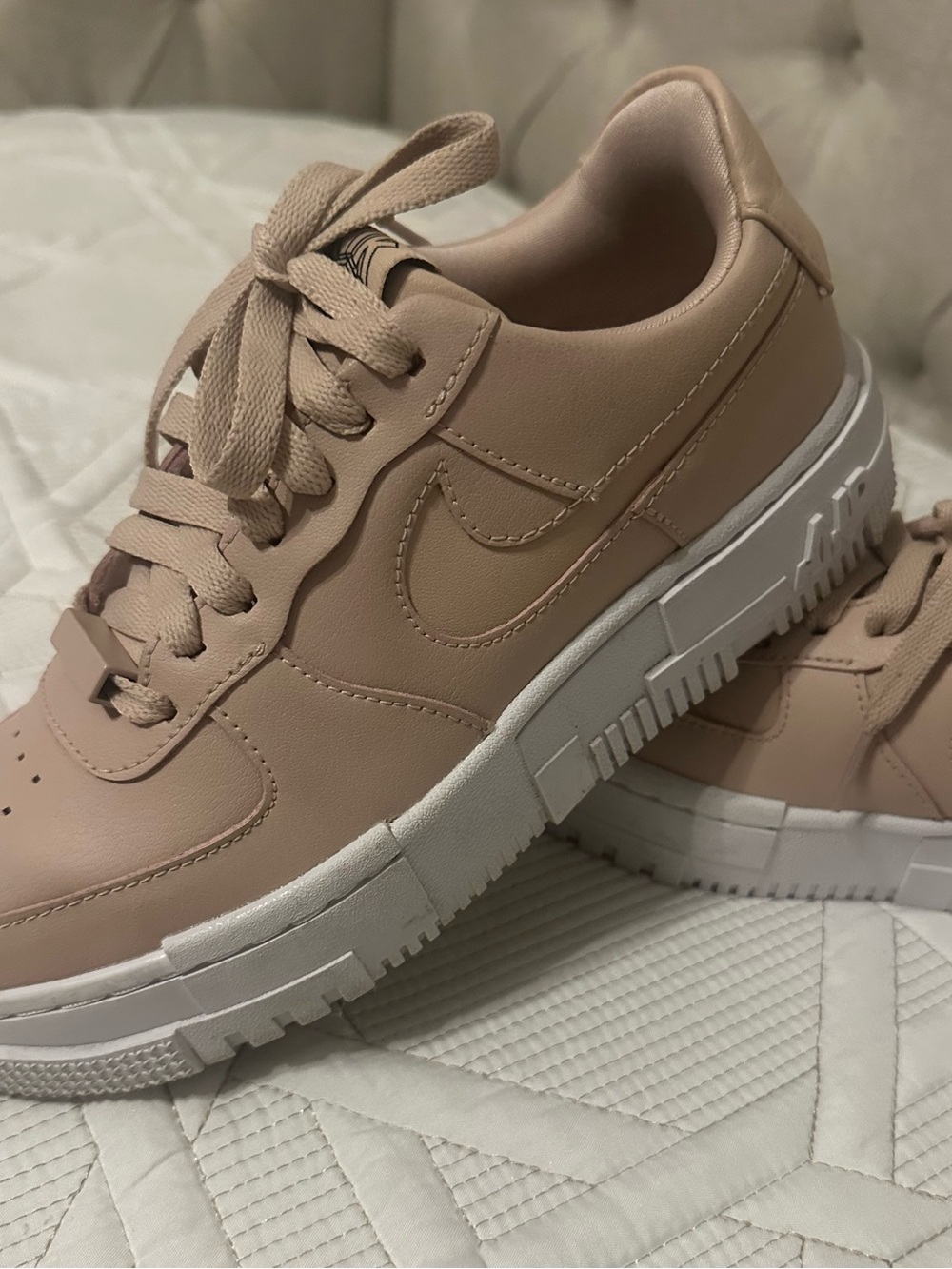 Nike Air Force One Blush Beige Platform Sneakers